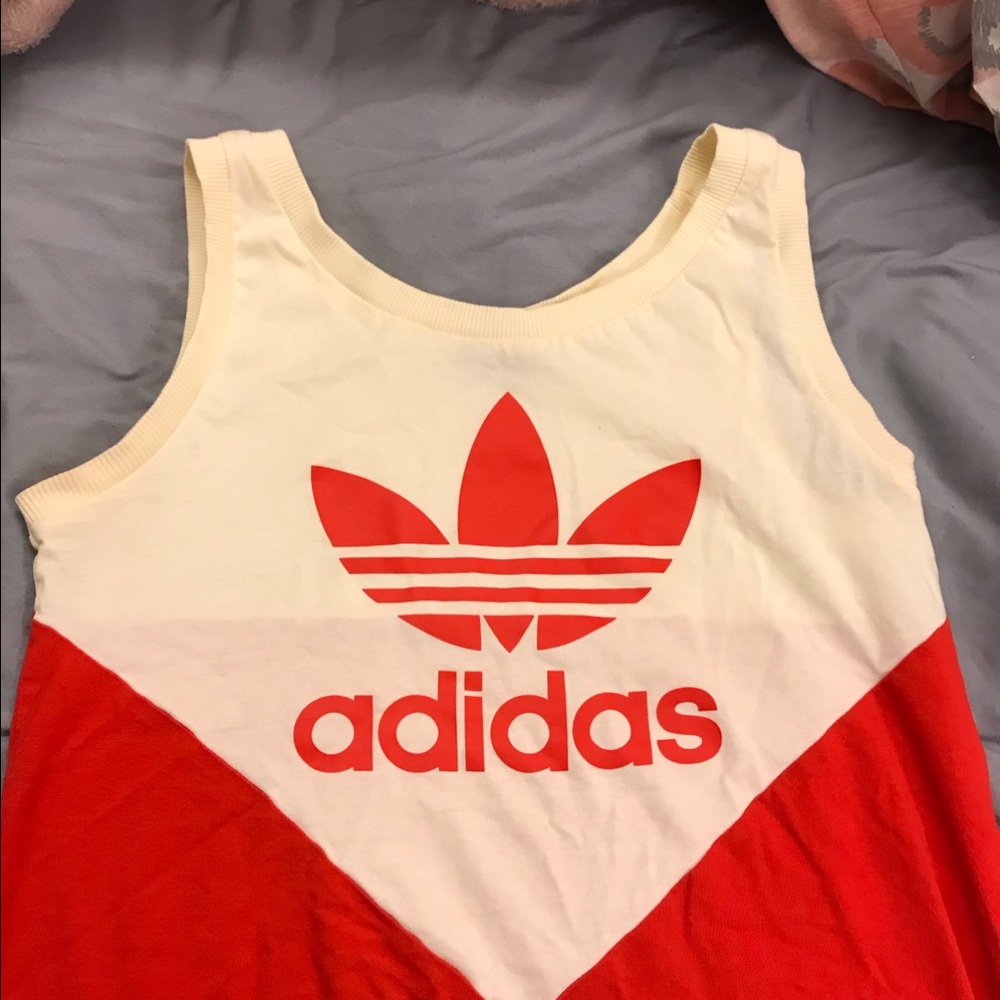 Red & white adidas top